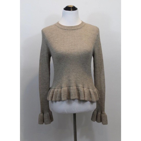 ULLA JOHNSON Sz P XS Beige Tan Nadine Alpaca Silk Ruffle Pullover Sweater - Picture 1 of 8
